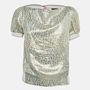 Louis Vuitton Gold Purple Metallic Jacquard Button-Back Top Women's Size 38 US 6